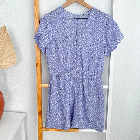 Rails Sophia Sky Blue Daisies Romper Floral Playsuit Button Front Blue White XS - Picture 5 of 15